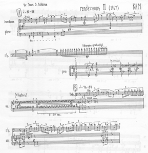 Score excerpt: Page 1 from "Rendevous II" (1967) by Dennis Kam Score excerpt: Page 1 from "Rendevous II" (1967) by Dennis Kam